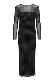 JDY Black Long Sleeve Mesh Studded Dress - Image 2 of 3