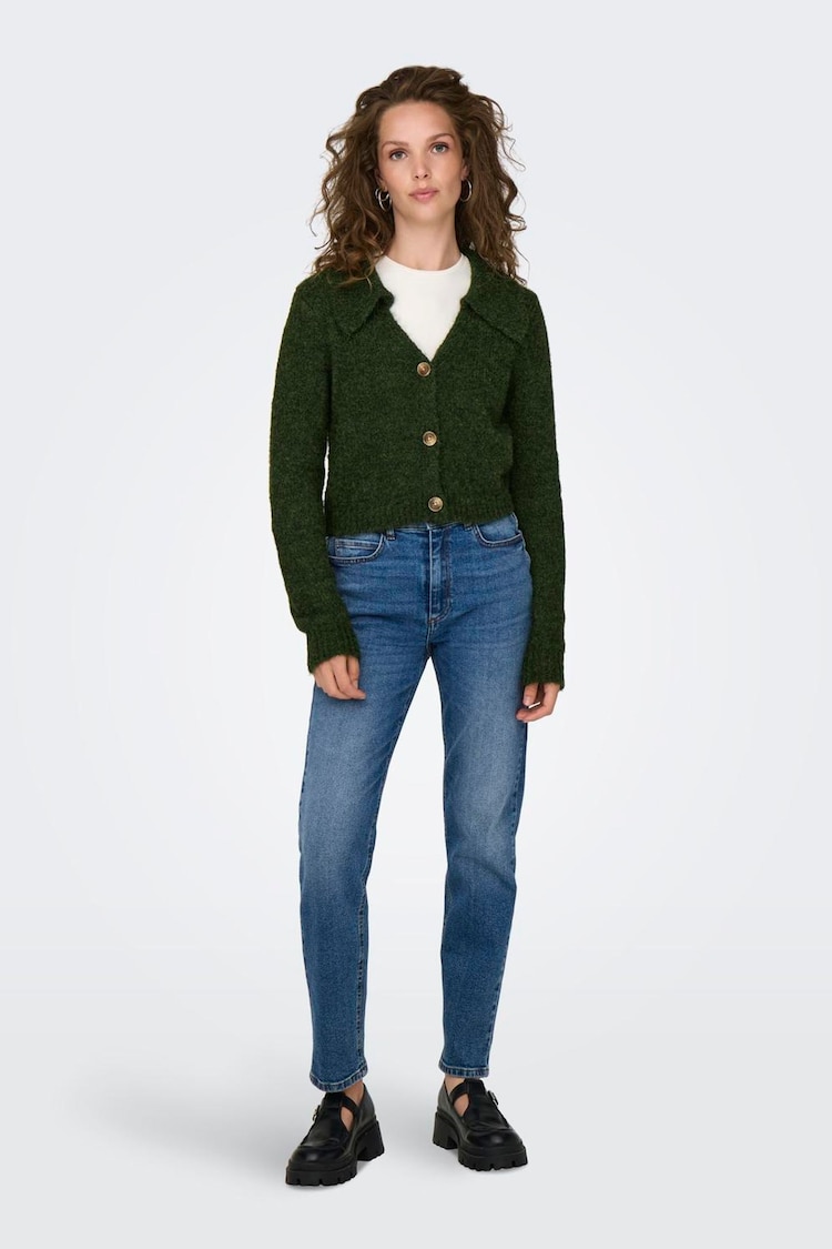 JDY Green Collard Knitted Button Down Cardigan - Image 1 of 7