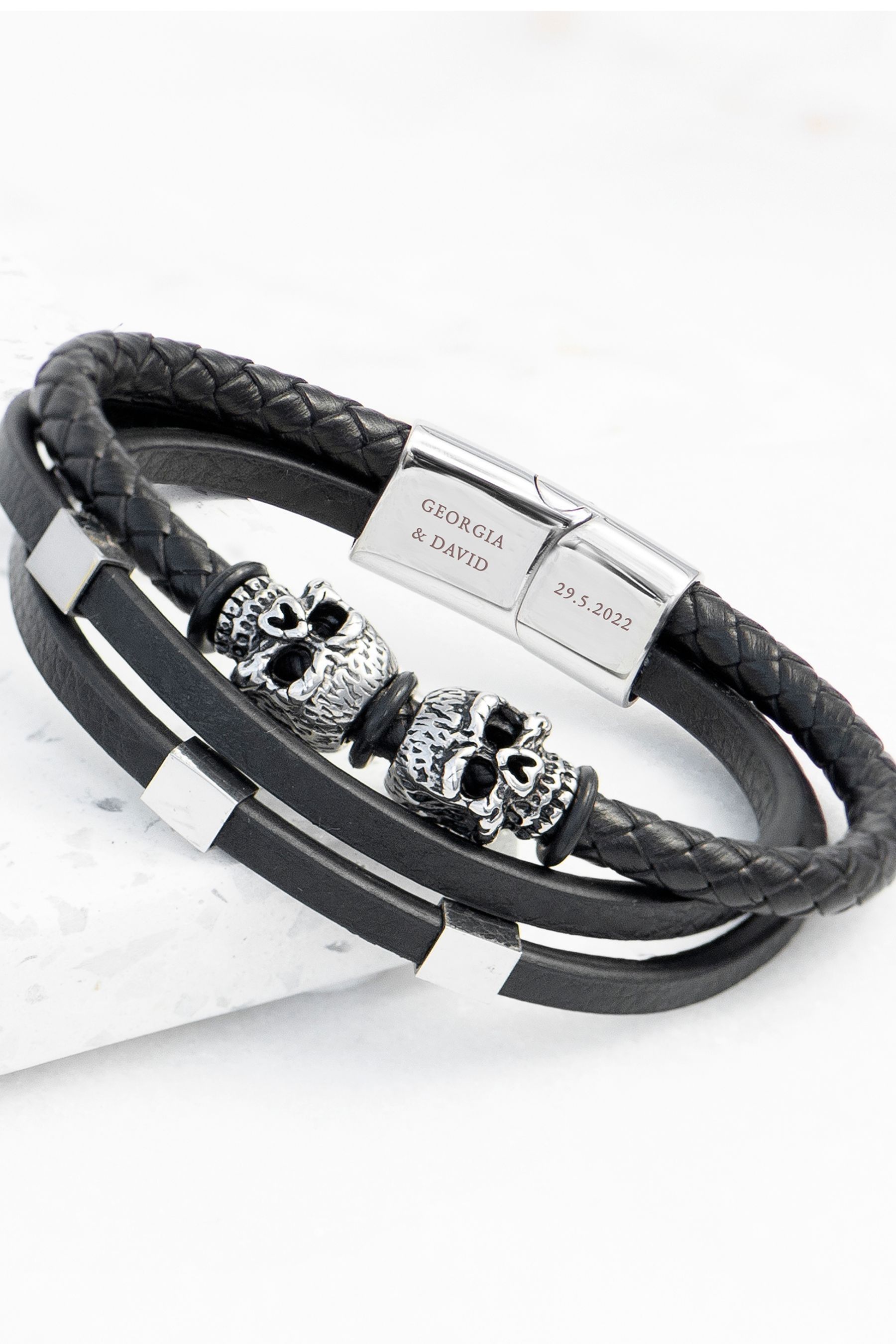 Buy Mens Personalised Skulls Leather Rope Bracelet by Treat Republic from the Next UK online shop
