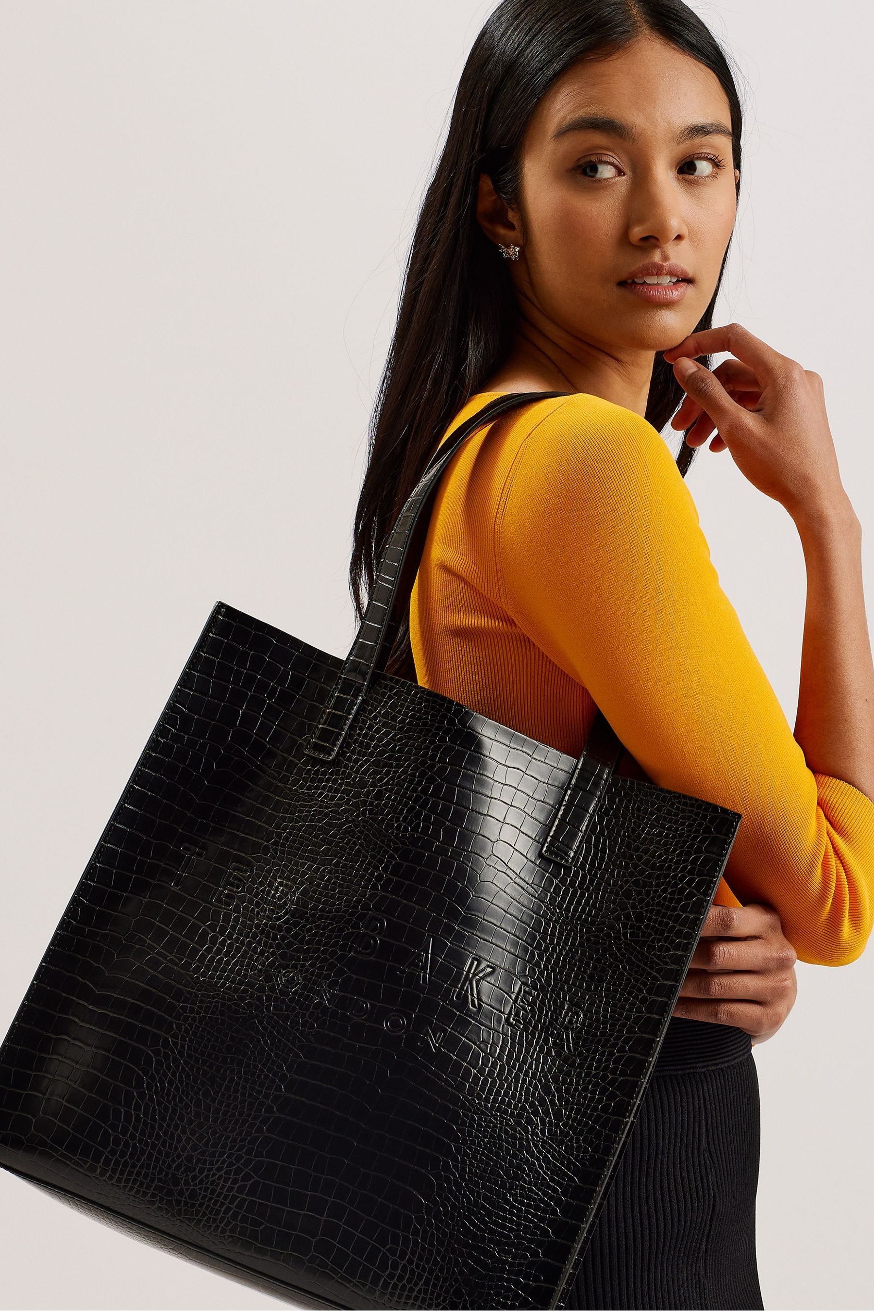 Ted Baker Black Croccon Croc Effect Large Icon Bag