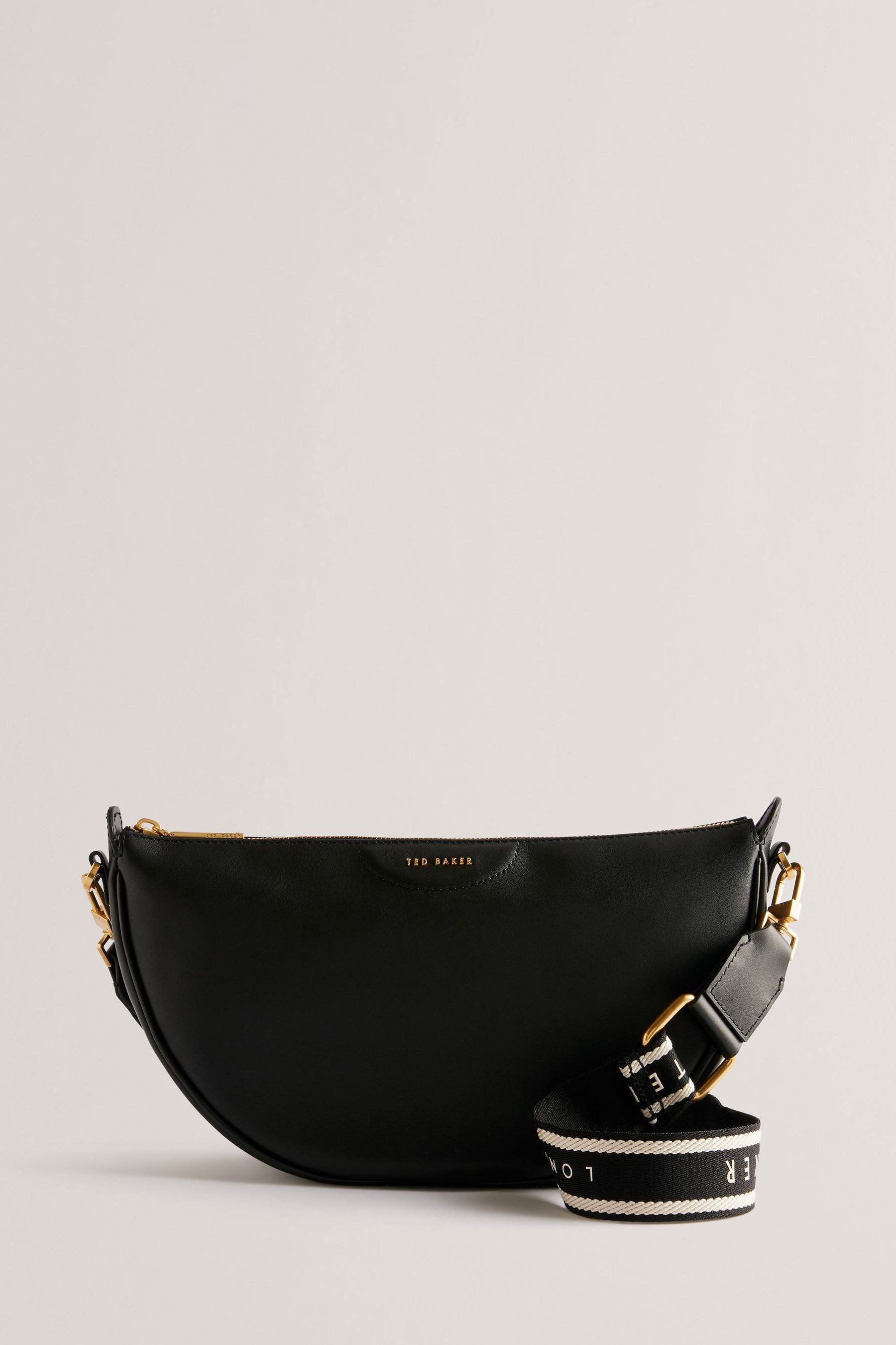 Ted Baker Black Essina Webbing Leather Half Moon Crossbody Bag
