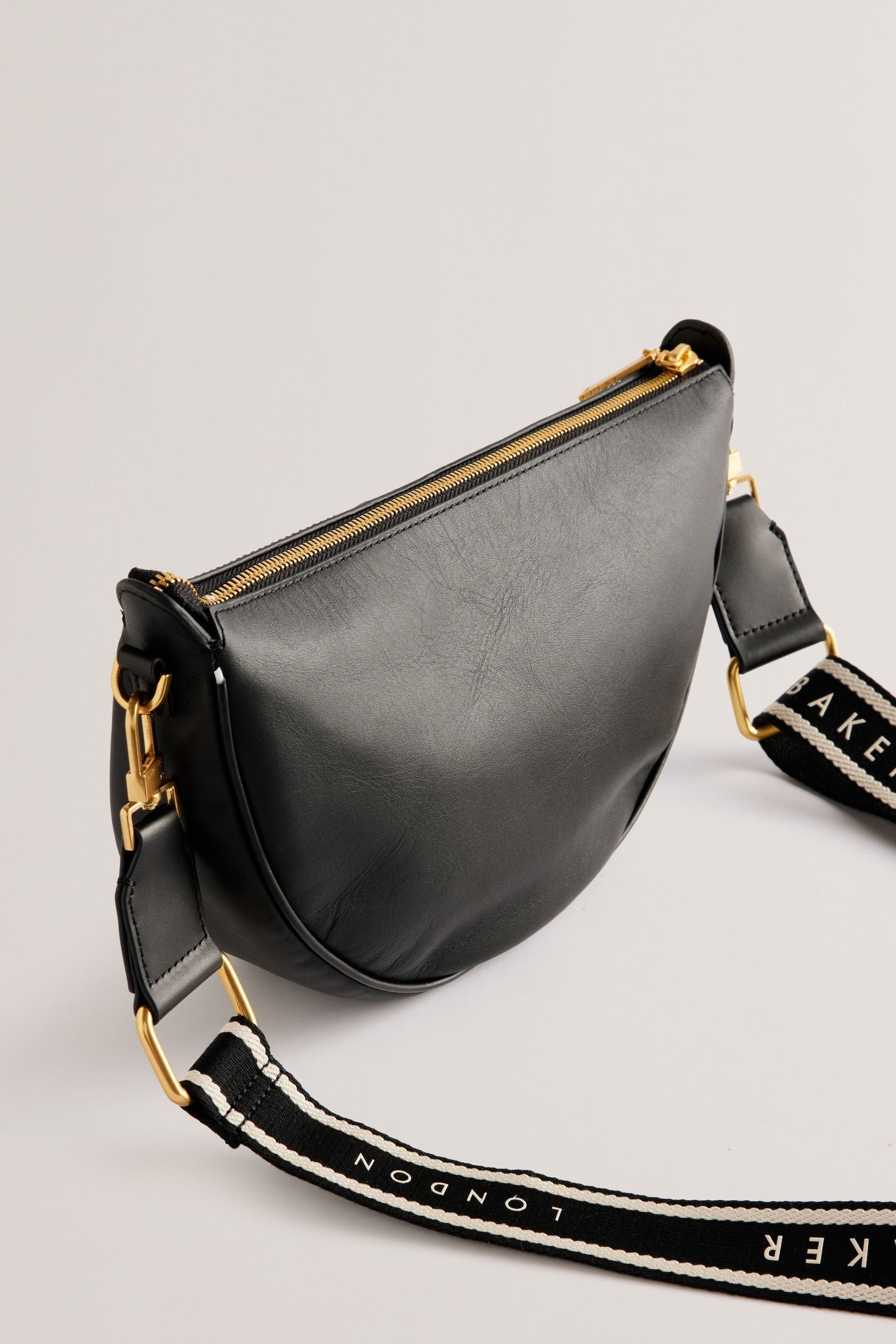 Ted Baker Black Essina Webbing Leather Half Moon Crossbody Bag