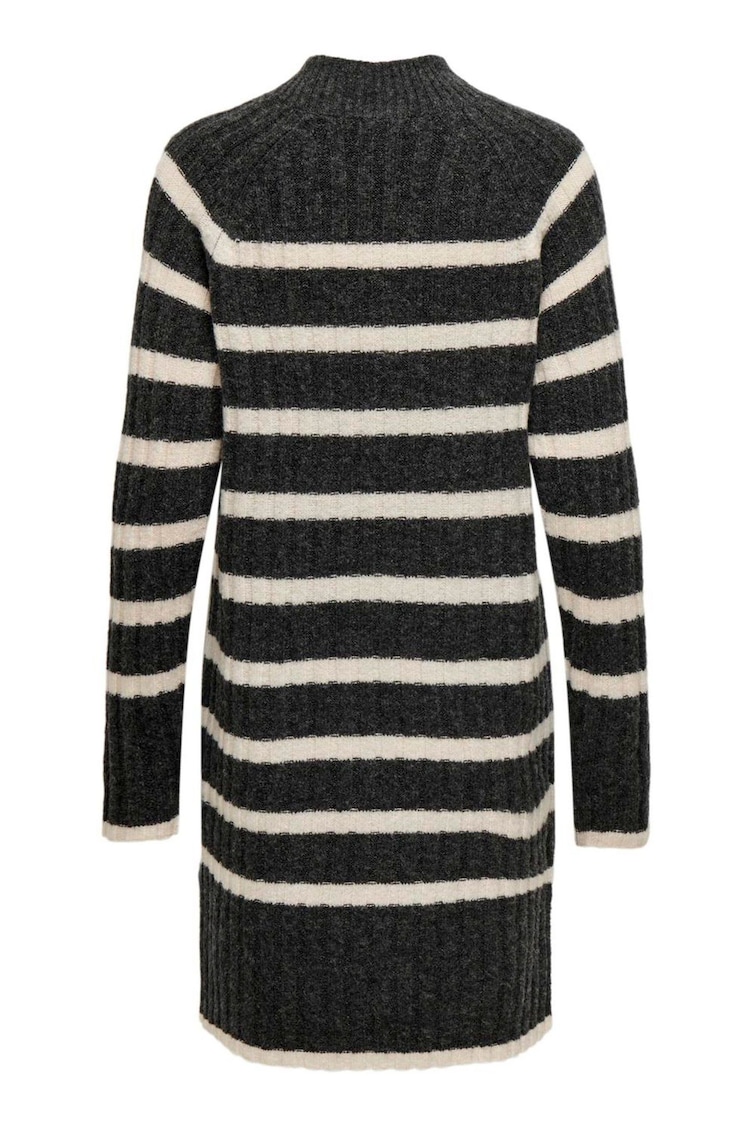 JDY Grey Stripe High Neck Midi Jumper - Image 3 of 3