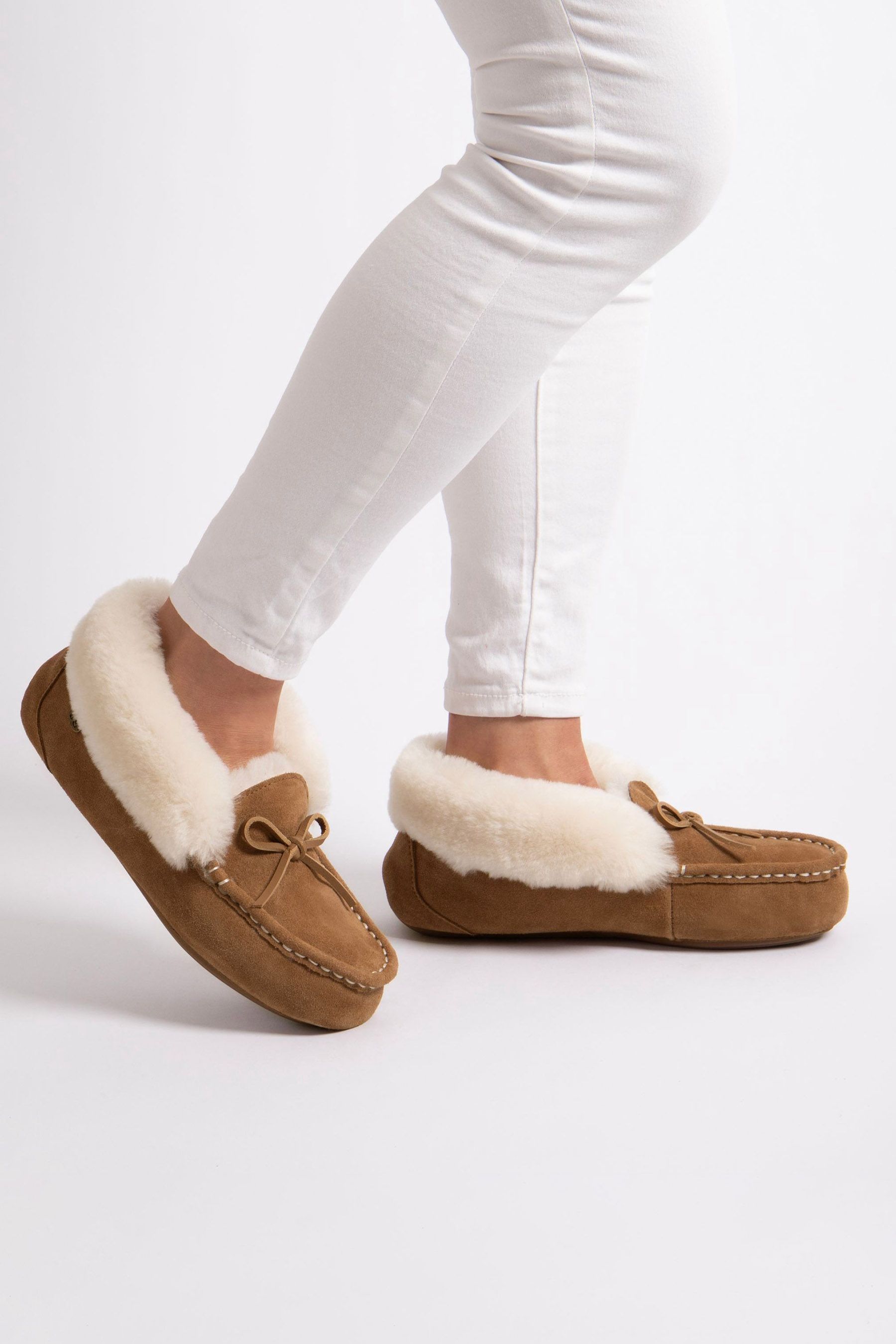 Buy Just Sheepskin Brown Ladies Francesca Moccasin Slippers from Next Luxembourg
