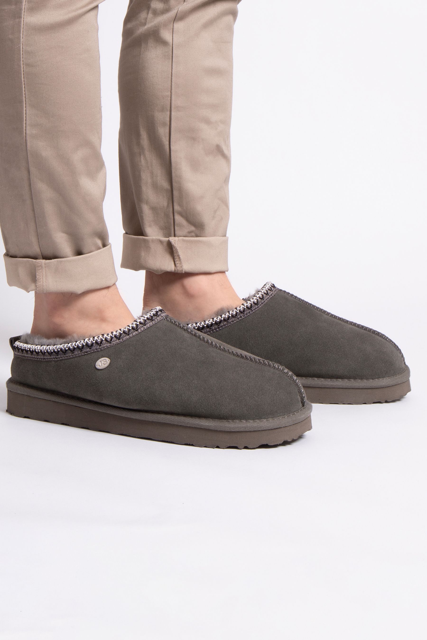 Buy Just Sheepskin Grey Mens Miles Just Sheepskin Swept Back Mule Slippers from Next Luxembourg