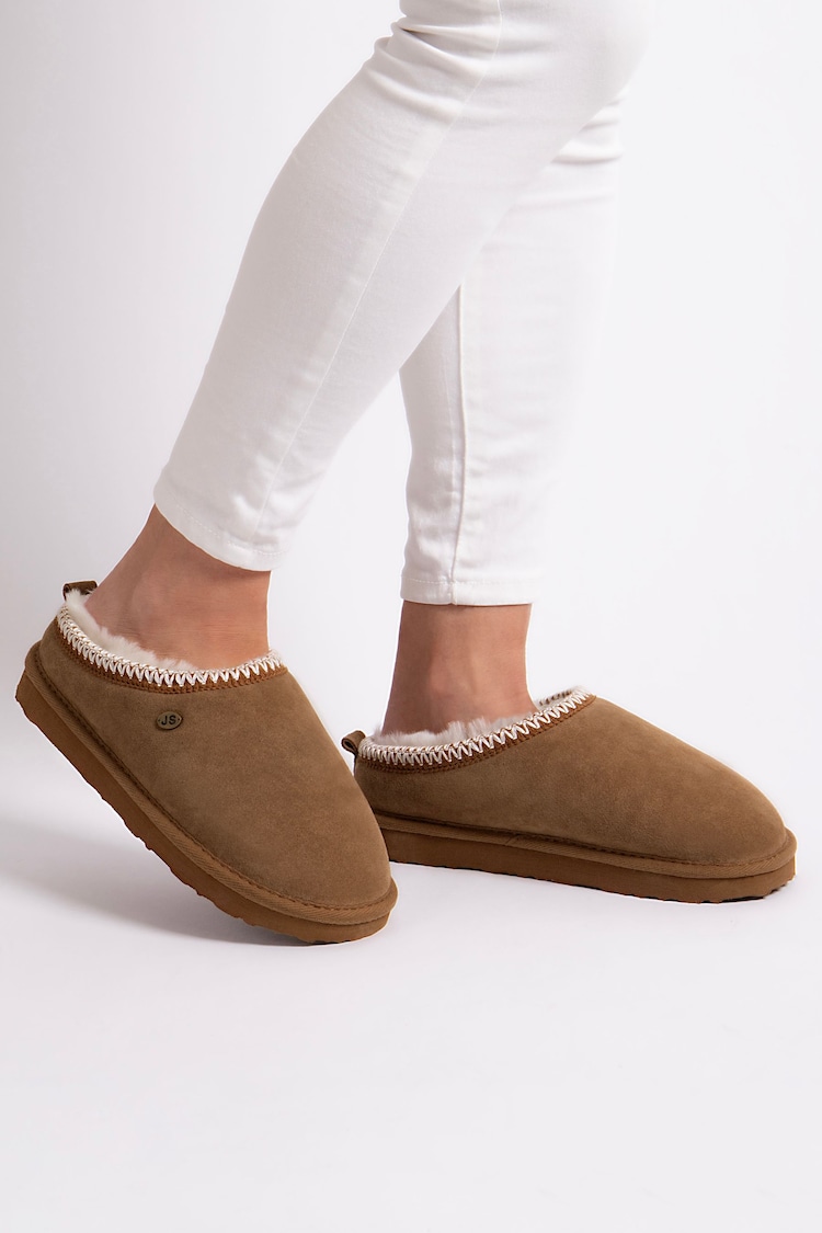 Just Sheepskin Brown Ladies Erin Swept Back Mule Slippers - Image 1 of 5