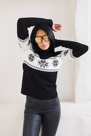 The Little Tailor Snowflake Slim Fit Christmas Black Jumper - Image 1 of 6