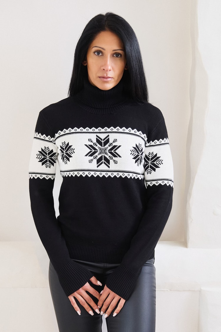 The Little Tailor Snowflake Slim Fit Christmas Black Jumper - Image 2 of 6