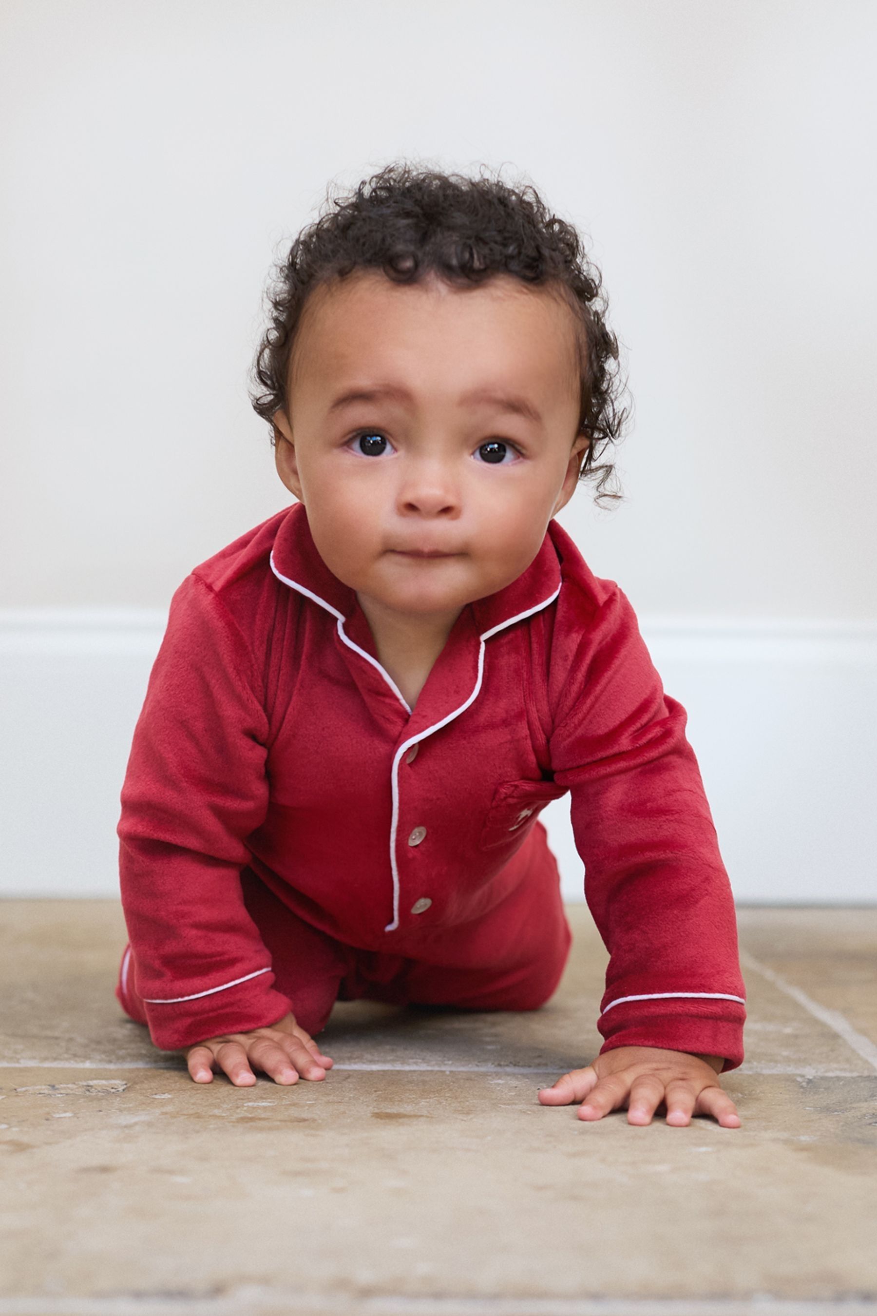 The Little Tailor Baby Red Luxury Soft Touch Velour Christmas Onsie Rompersuits