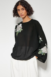 Monsoon Black Ariah Floral Satin Blouse - Image 1 of 4