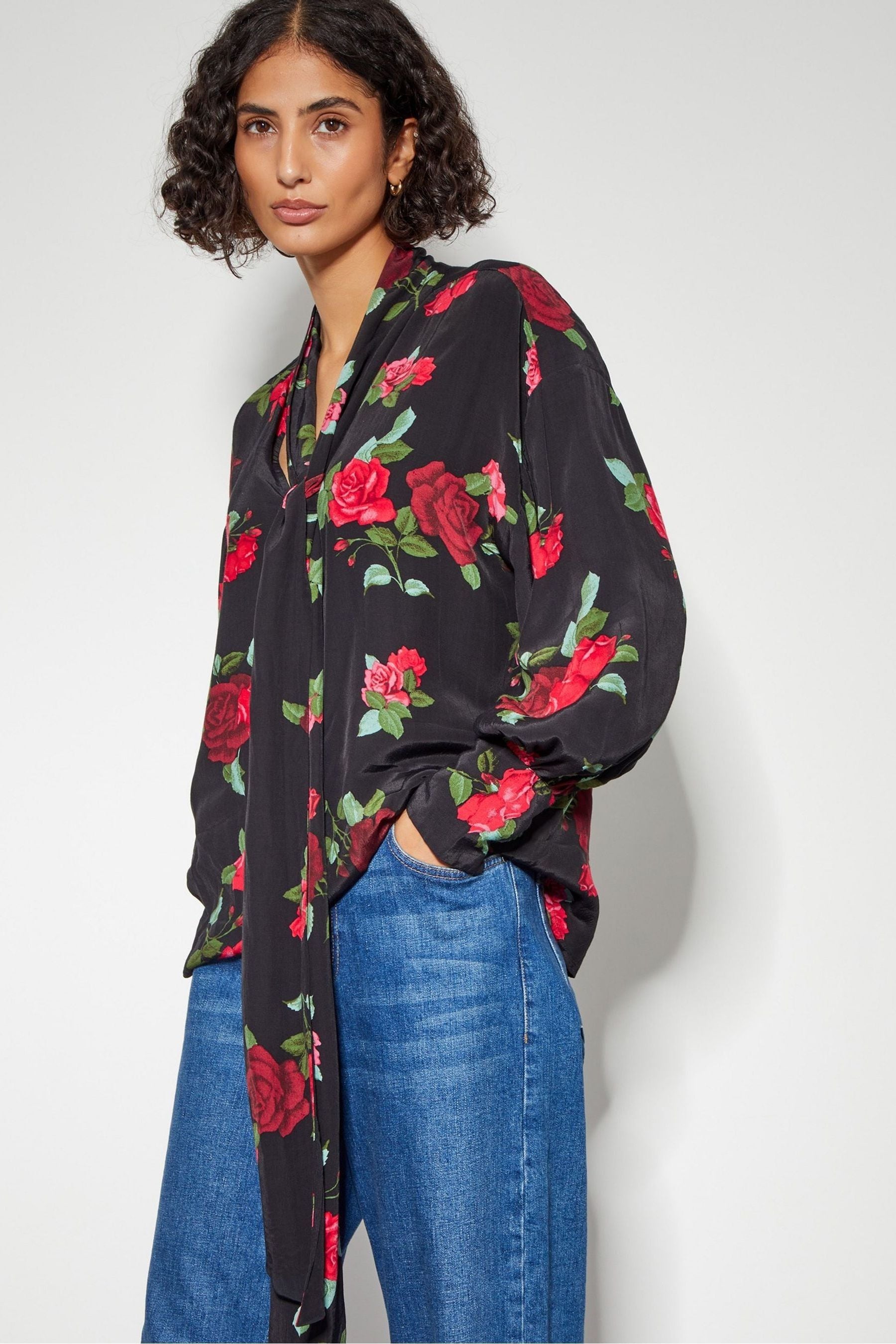 Buy Monsoon Black Deven Rose Print Blouse from the Next UK online shop