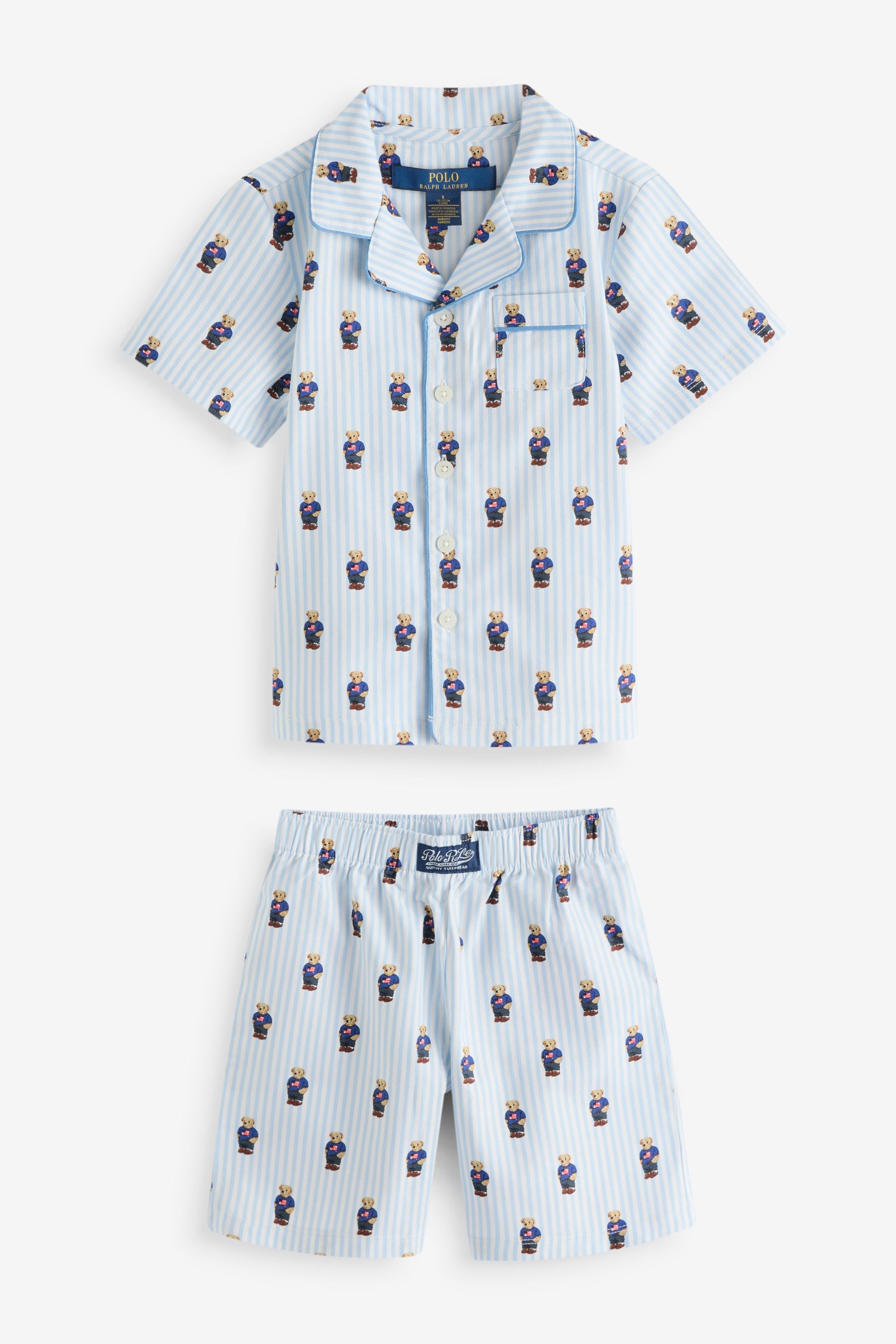 Buy Polo Ralph Lauren 100 Cotton Short Sleeve Bear White Blue Pyjamas Set from the Next UK online shop