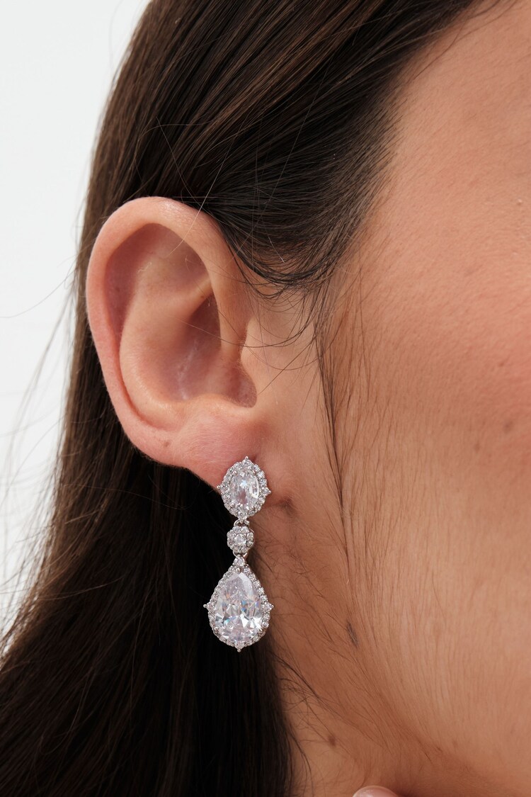 Jon Richard Silver Tone Cubic Zirconia Peardrop Earrings - Image 2 of 3