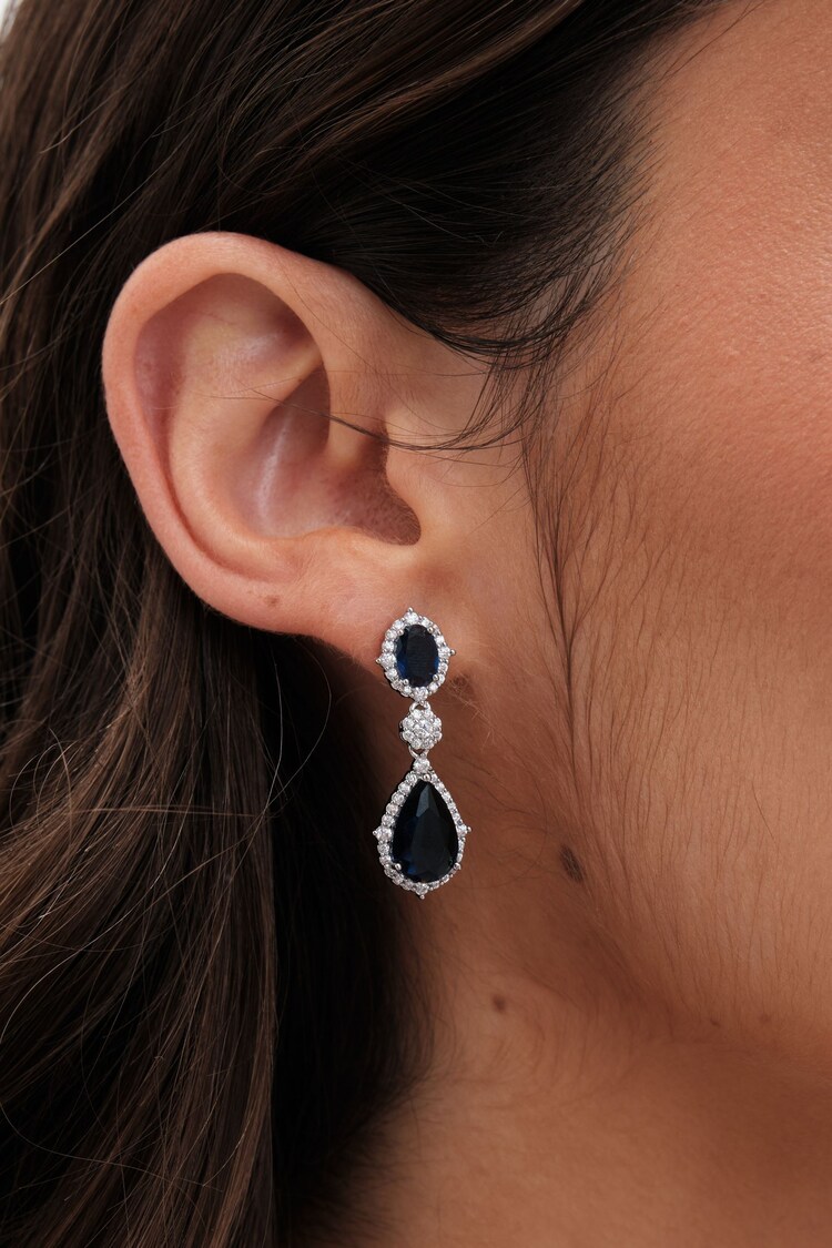 Jon Richard Silver Tone Sapphire Pear Drop Earrings - Image 3 of 3