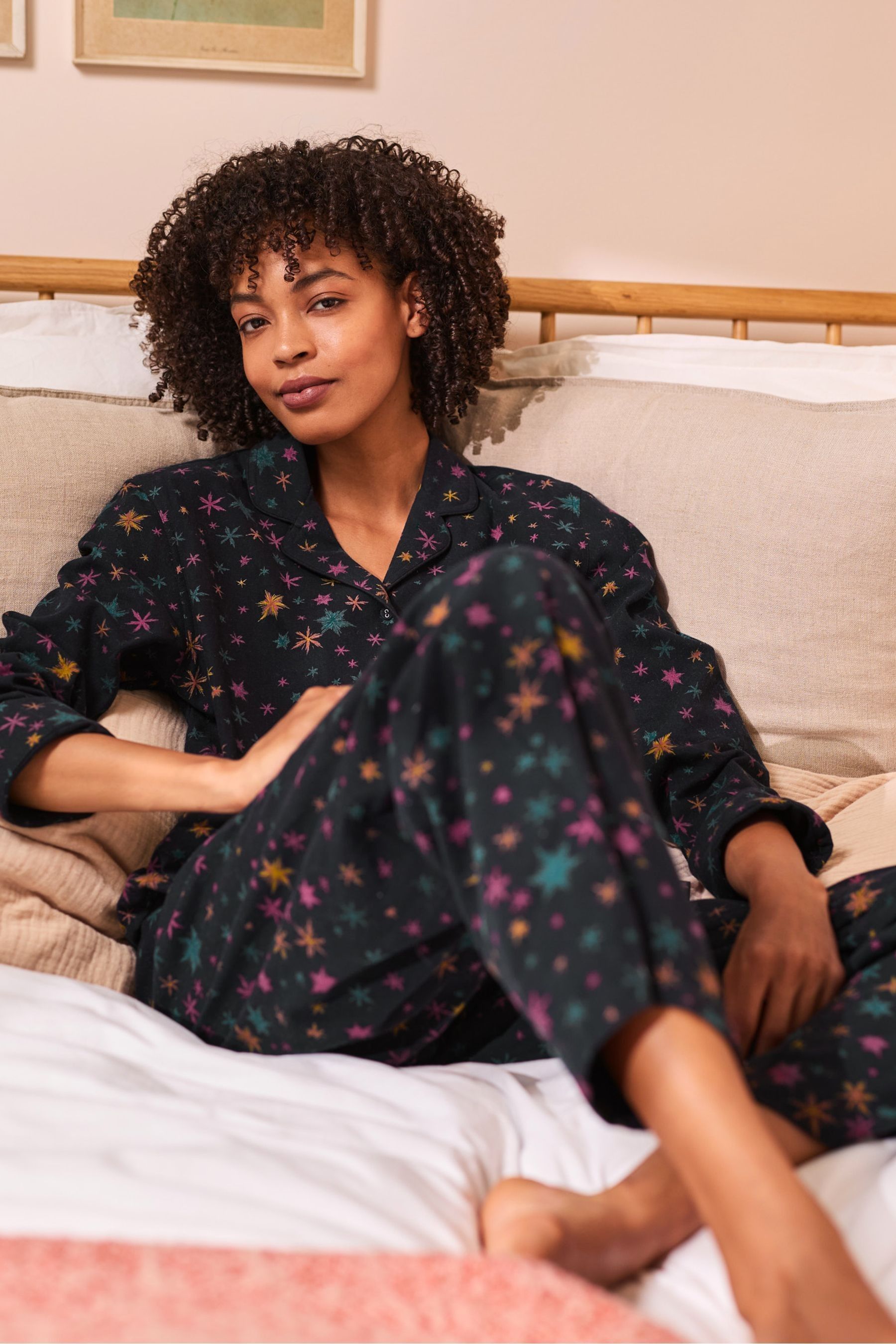 Seasalt Cornwall Black 100 Cotton Multi Simple Stars Pyjamas