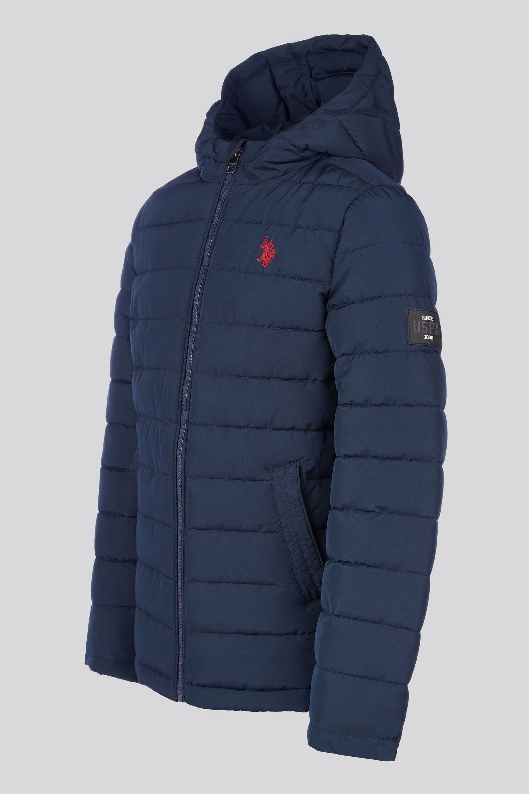 Dark Blue U.S. Polo Assn. Boys Lightweight Quilt Hooded Puffer Jacket