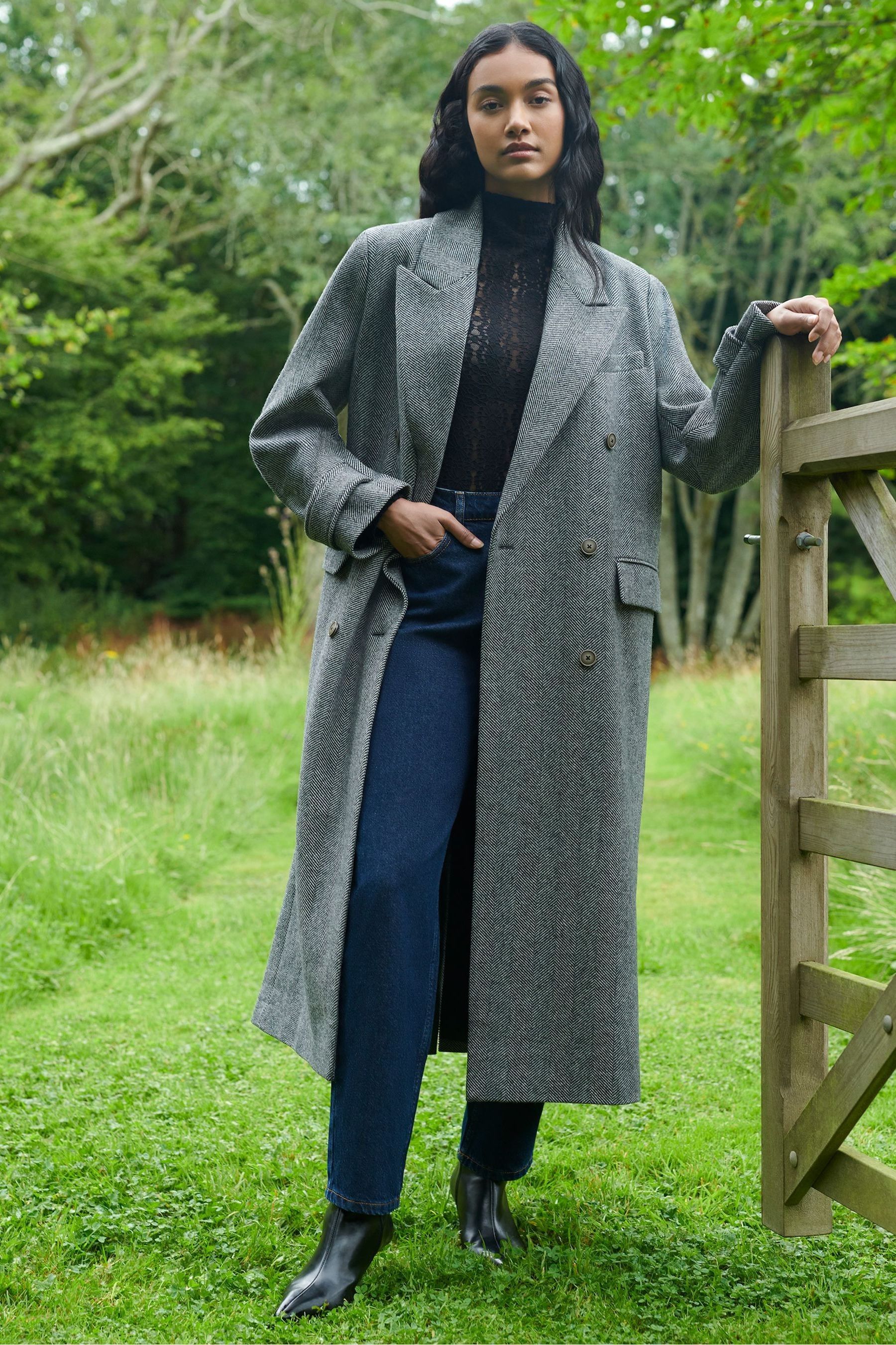 Buy Ro Zo Grey Herringbone Double Breasted Overcoat from the Next UK online shop