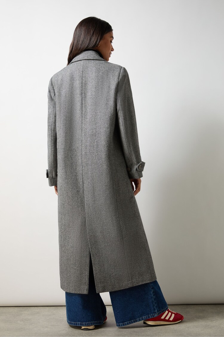 Ro&Zo Grey Herringbone Double Breasted Overcoat - Image 6 of 6