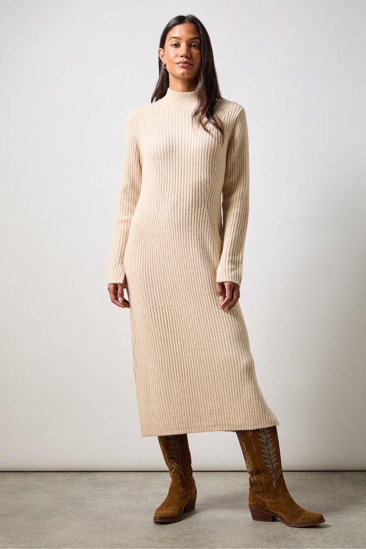 Ro&Zo Oatmeal Petite High Neck Jumper Dress - Image 1 of 4