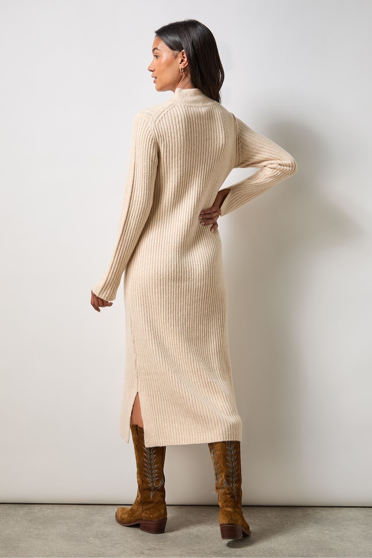 Ro&Zo Oatmeal Petite High Neck Jumper Dress - Image 4 of 4