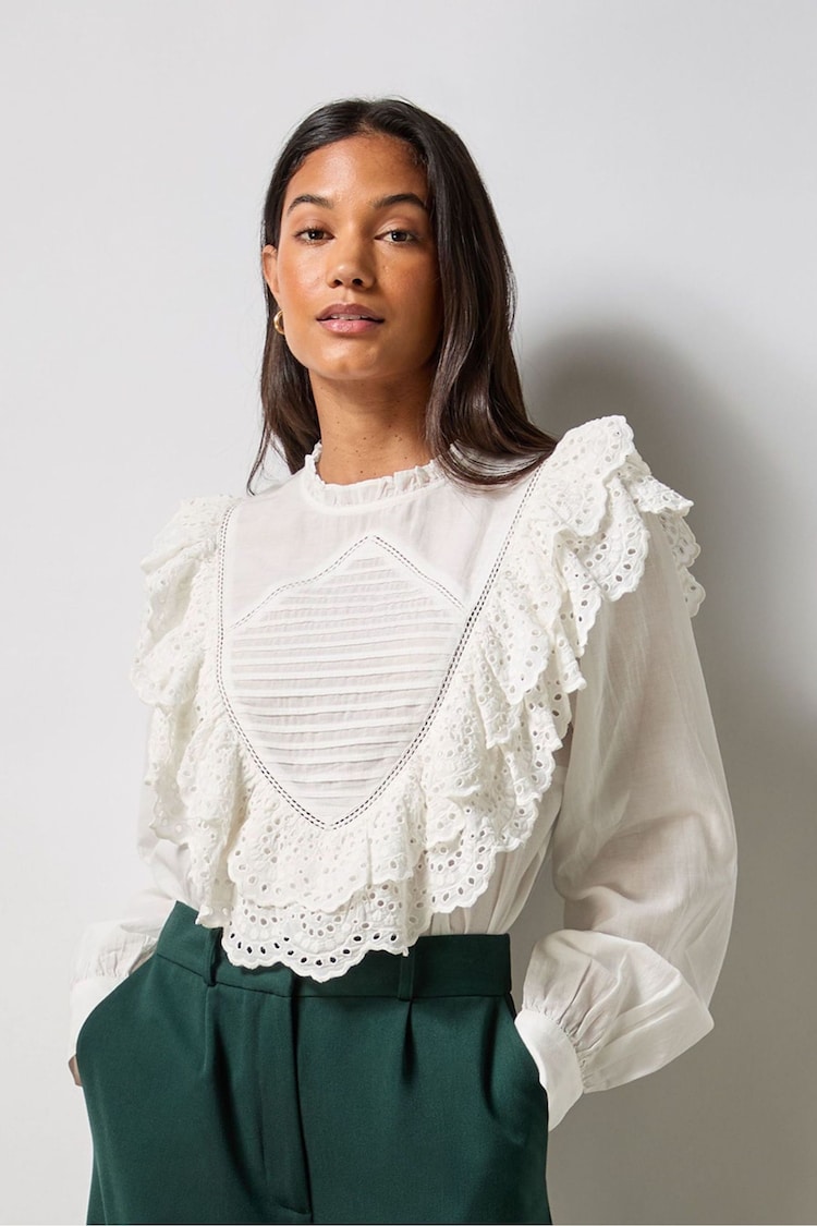 Ro&Zo White Frill Front Blouse - Image 1 of 6