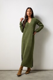 Ro&Zo Olive Green V-Neck Textured Knit Dress - Image 1 of 7