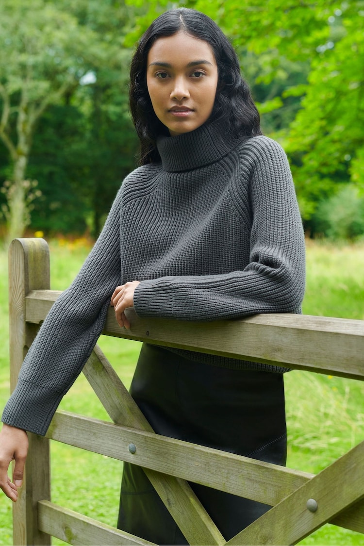 Ro&Zo Charcoal Grey Ribbed High Neck Jumper - Image 1 of 7