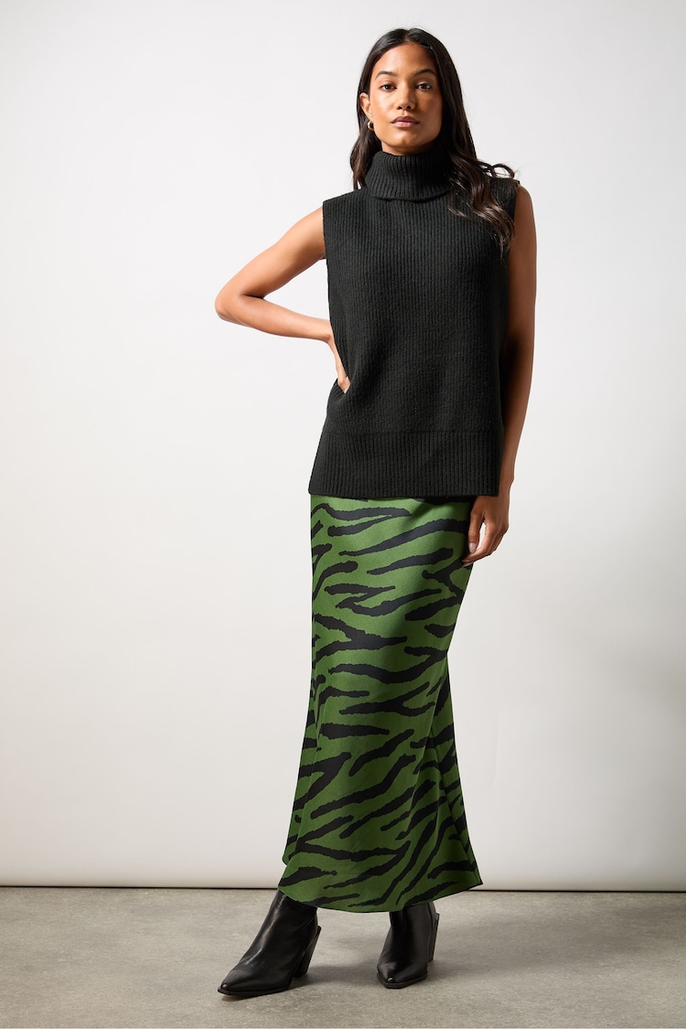 Ro&Zo Khaki Green Zebra Print Bias Cut Maxi Skirt - Image 1 of 3