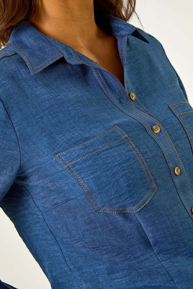 Roman Blue Button Up Pocket Detail Collar Shirt - Image 5 of 5