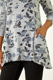 Roman Grey Floral Print Pocket Detail Tunic Stretch Top - Image 5 of 5