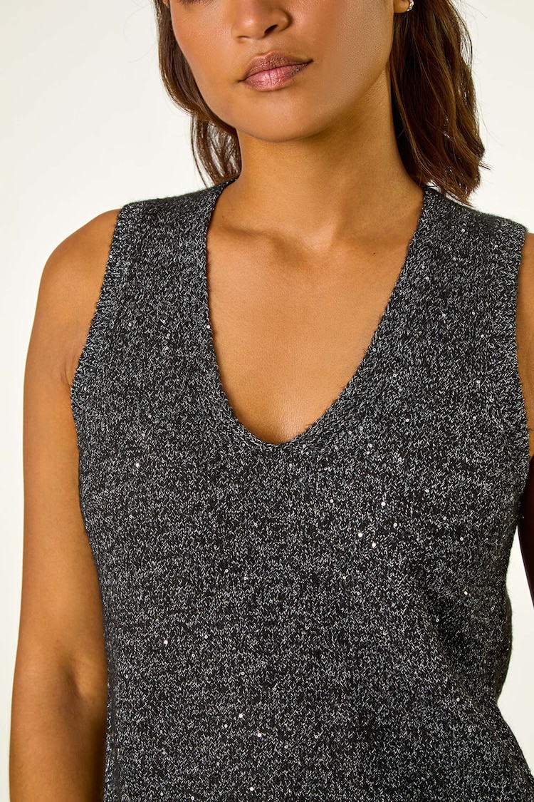 Roman Black Sequin Embellished Knit Vest - Image 5 of 5