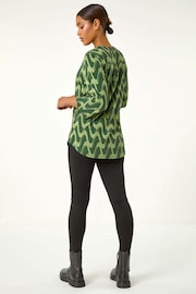 Roman Green Geometric Print Stretch Blouse - Image 3 of 5