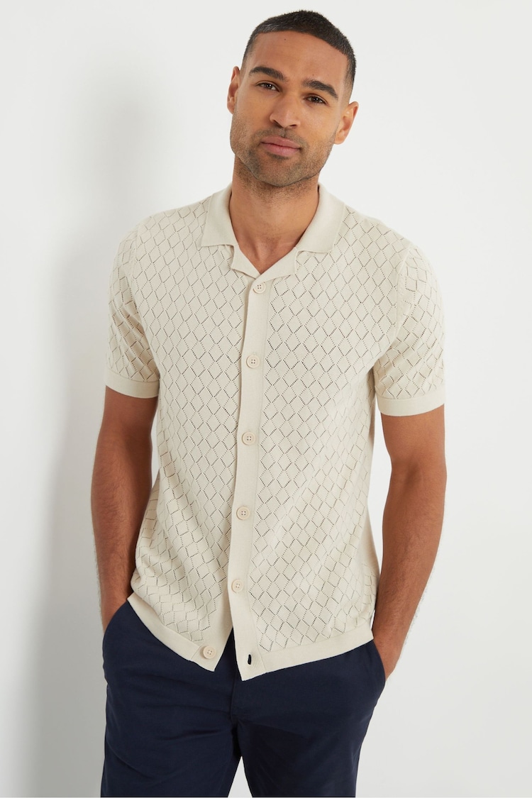 Threadbare 100% Cotton Pointelle Revere Collar Short Sleeve Knitted Shirt - Image 1 of 4