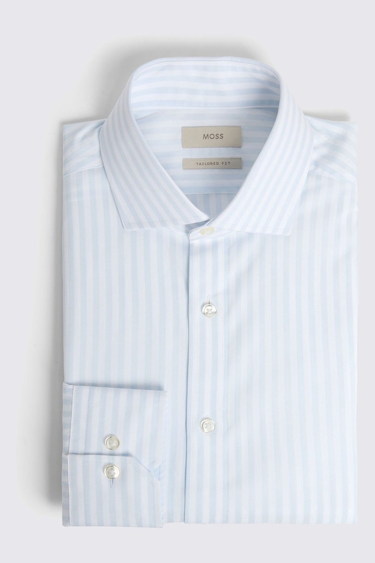 MOSS Blue Tailored Fit Sky Stripe Shirt - Image 4 of 4