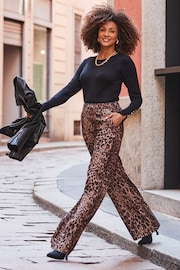 Sosandar Brown Leopard Print Wide Leg Trousers - Image 3 of 5