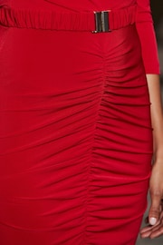 Sosandar Red Faux Wrap Ruched Detail Midi Dress - Image 5 of 5