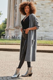 Sosandar Grey Longline Cardigan With Scarf - Image 2 of 5