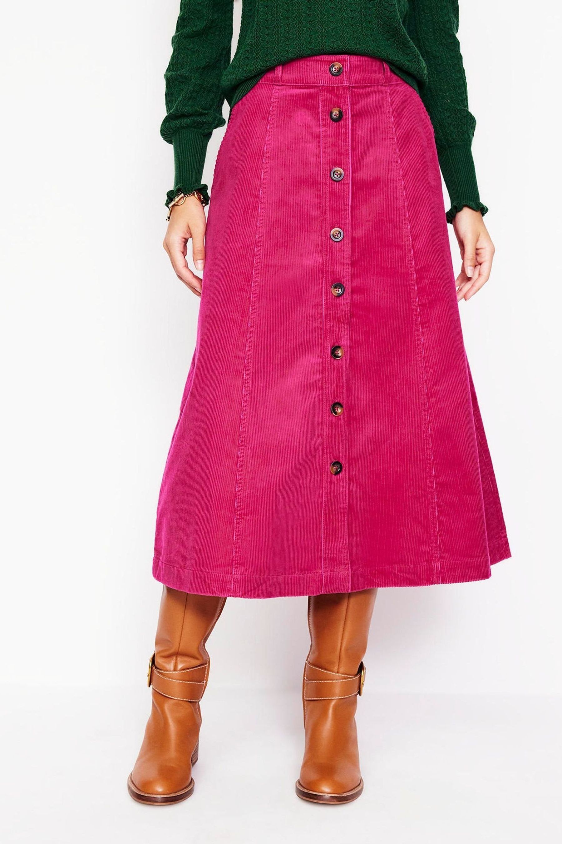 Pink cord midi skirt shop