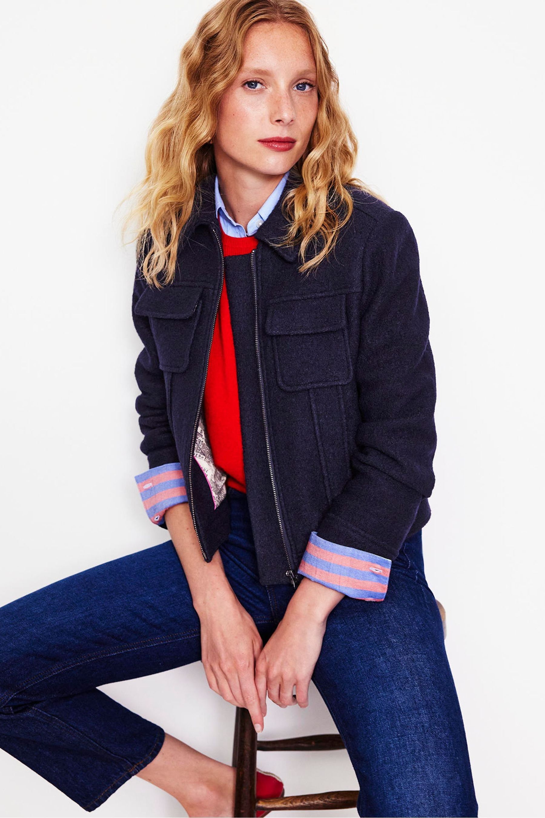 Buy Boden Blue Wool Zip Through Jacket from Next Ireland