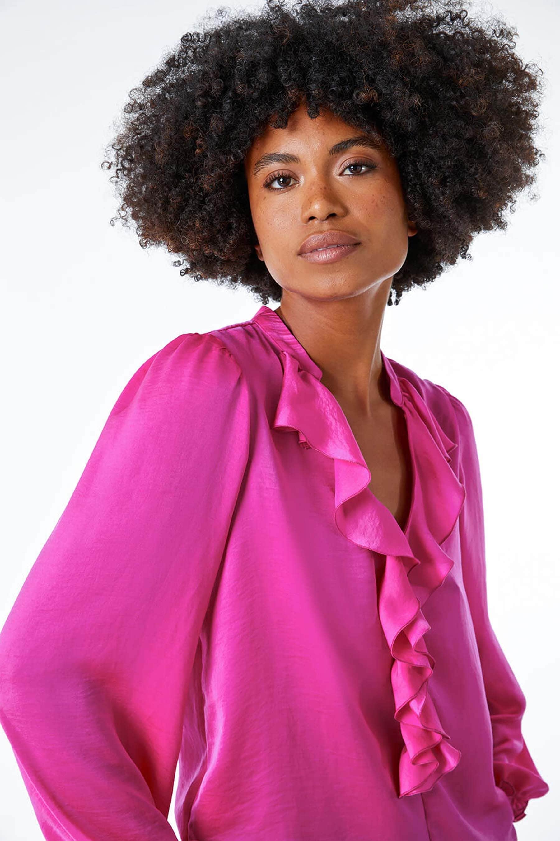 Buy Roman Pink Satin Ruffle Neck Blouse from the Next UK online shop