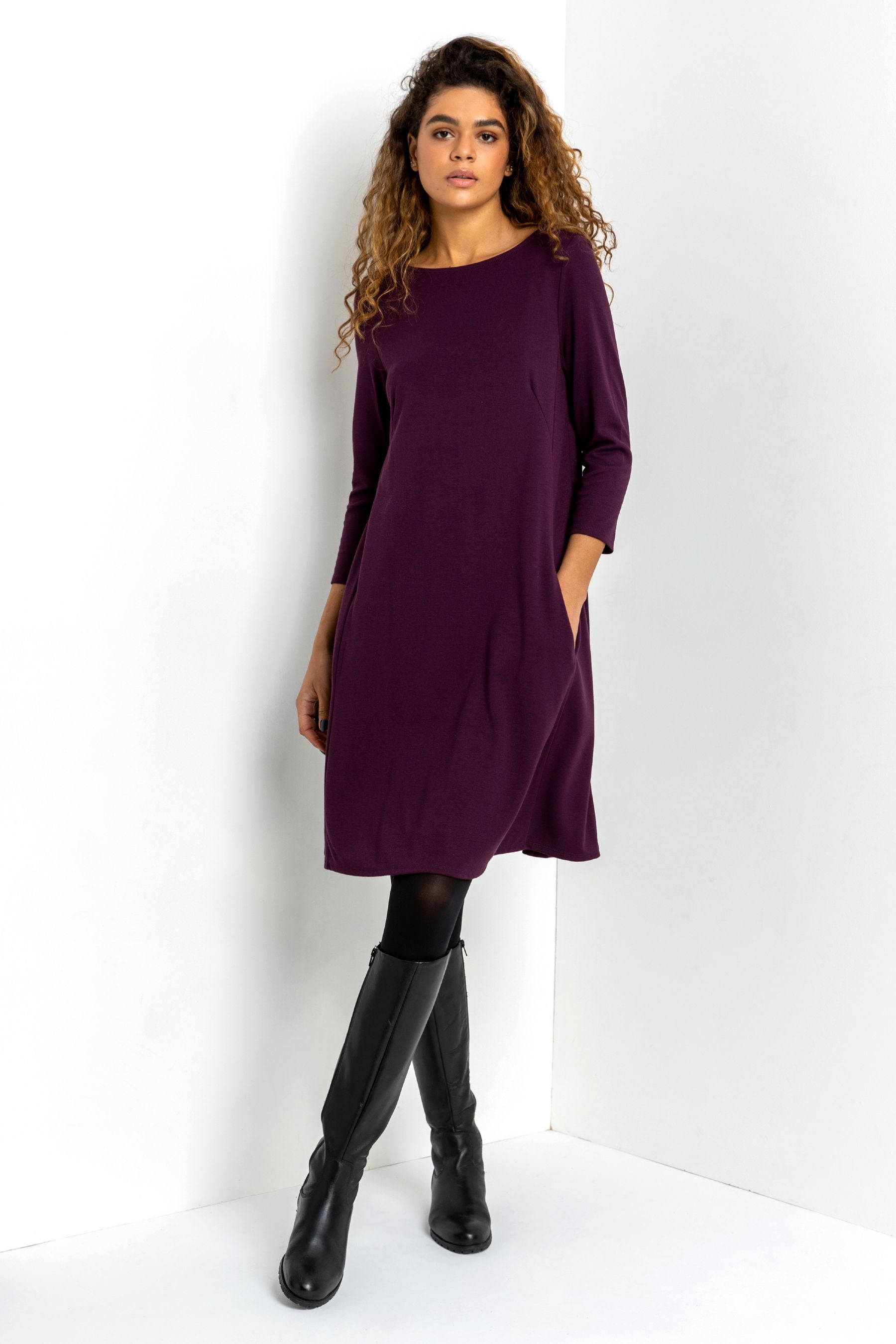 Roman Purple A Line Pocket Detail Swing Dress