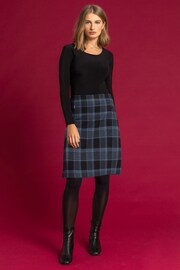 Roman Blue Check Print Zip Pocket A-Line Skirt - Image 5 of 7