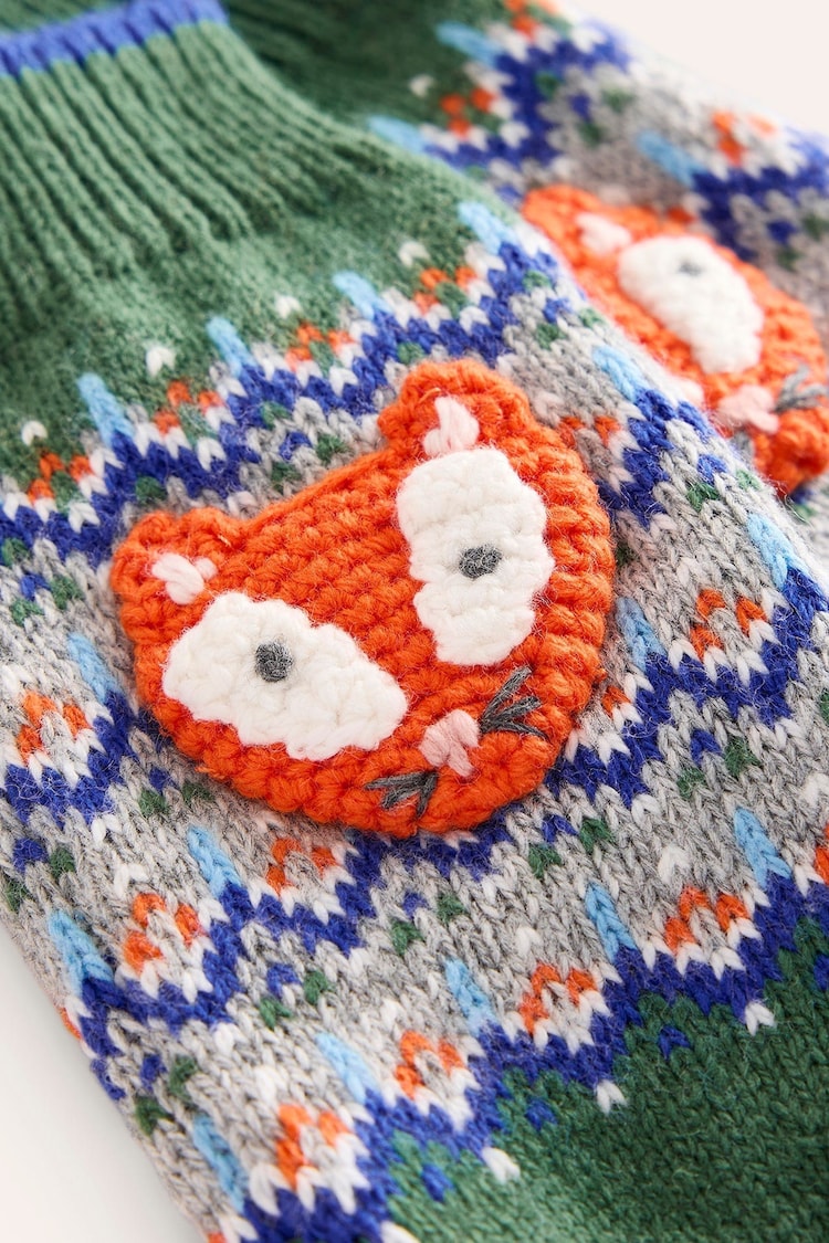 Boden Green Fox Fair Isle Pattern Novelty Mittens - Image 2 of 2