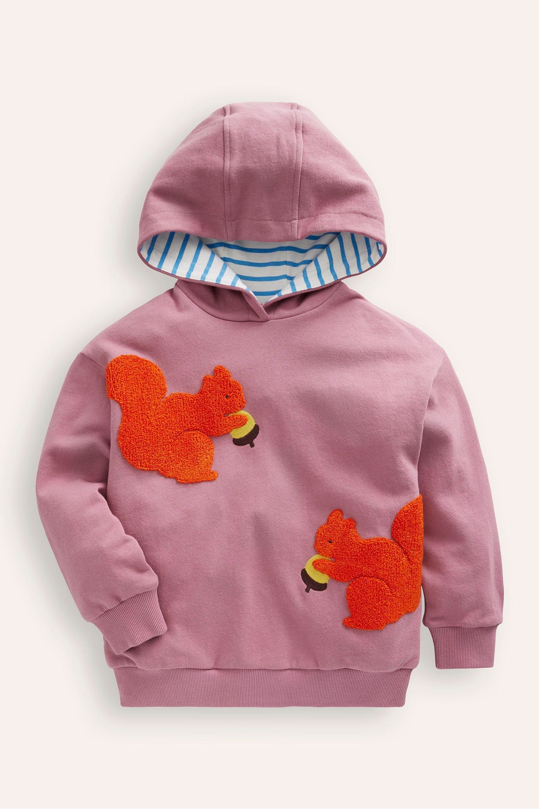 Buy Boden Purple Squirrel Applique Hoodie from Next Luxembourg