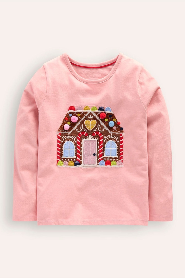 Boden Pink Festive Gingerbread Lift The Flap T-Shirt - Image 1 of 3