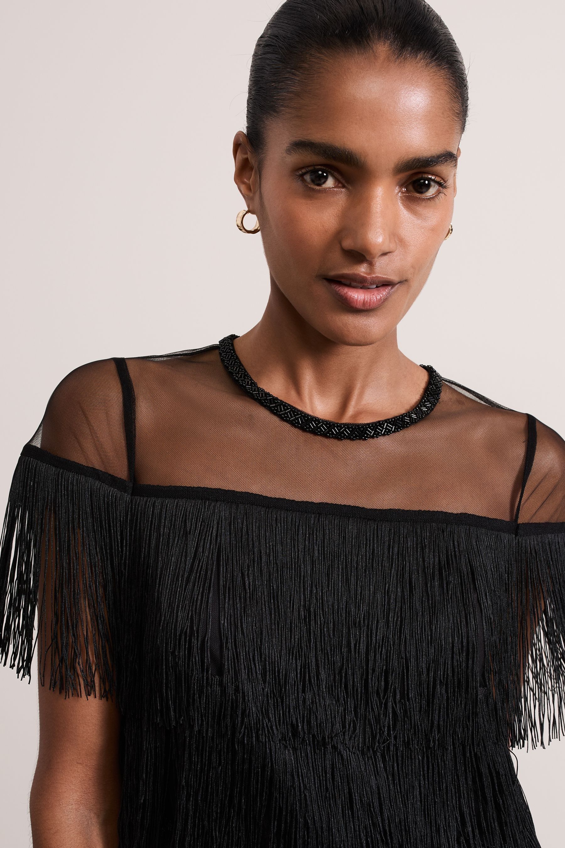 Buy Phase Eight Black Viola Fringe Mini Black Dress from the Next UK online shop