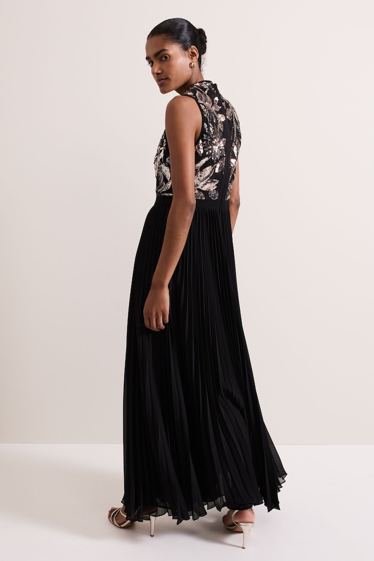 Phase Eight Black Emalise Sequin Pleat Maxi Dress - Image 2 of 7