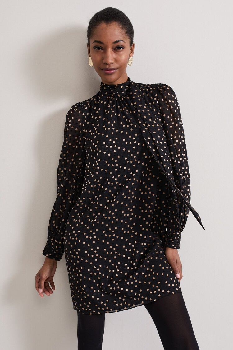 Phase Eight Black Mabel Black Dotty Swing Dress - Image 1 of 7