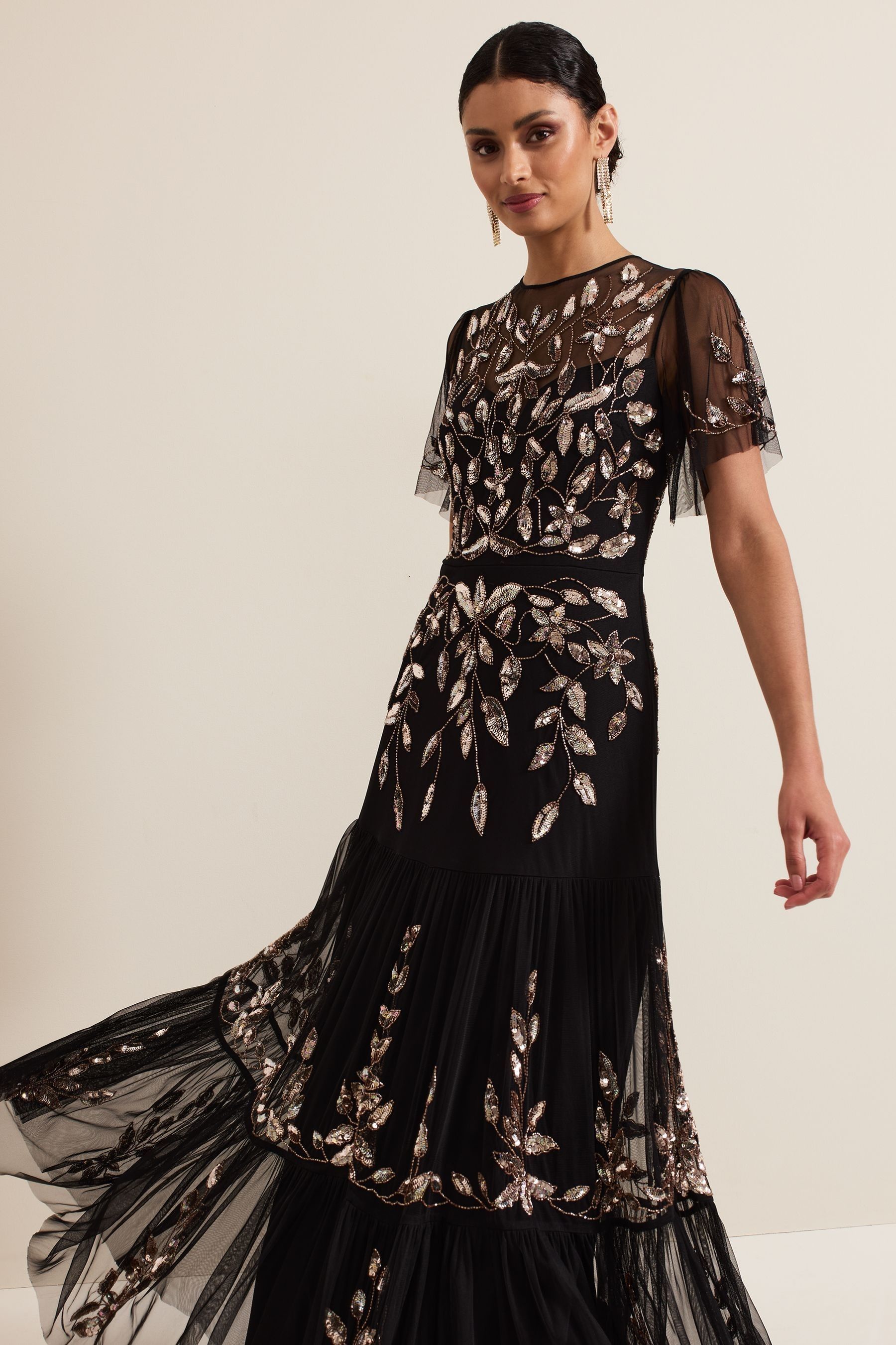 Phase Eight Black Hilary Embellished Midi Dress