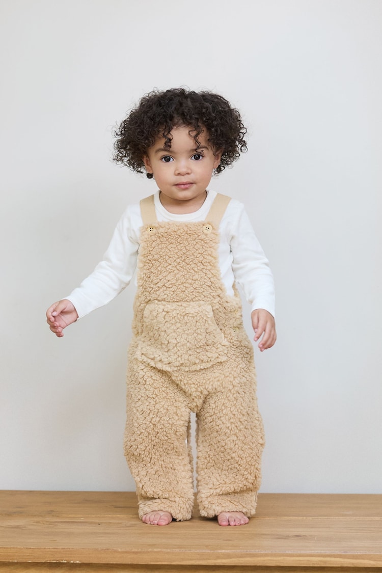 The Little Tailor Baby Cream Chunky Sherpa Fleece Dungarees and Bodysuit Set - Image 1 of 10